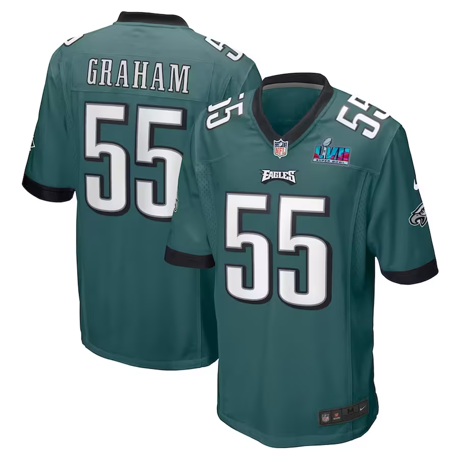 Men's Philadelphia Eagles Brandon Graham #55 Midnight Green Super Bowl LVII Patch Jersey